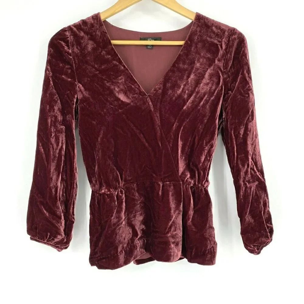 J Crew Top Faux Wrap Velvet Blouse